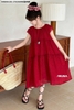 Váy maxi voan cộc tay đỏ Munaya bồng bềnh size đại
