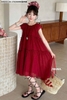 Váy maxi voan cộc tay đỏ Munaya bồng bềnh size đại