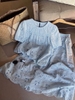 Bộ NaNa áo tay phồng chân váy maxi ren thô hoa dài màu xanh blue