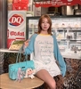 Áo cotton dài tay raglan ren phối xanh