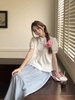 Sơ mi trắng thô cộc tay dáng babydoll cho nữ