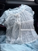 Áo phông cộc tay xanh cotton mix ren trắng