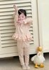 Set 2 bộ cotton dài tay đính nơ màu 2 màu xanh, hồng
