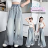 Quần jean suông viền ren size đại bé gái