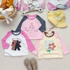 Set 3 áo dài tay cotton raglan tone hồng gấu, hoa...