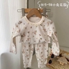 Bộ dài tay cotton màu trắng họa tiết thỏ áo hồng cổ viền ren size ĐẠI bé gái