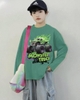 Bộ áo cotton Monster Truck xanh lá quần jeans ELAINE