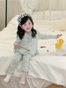 Set 2 bộ cotton dài tay đính nơ màu 2 màu xanh, hồng