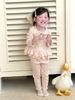 Set 2 bộ cotton dài tay đính nơ màu 2 màu xanh, hồng
