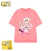 Áo phông HỒNG CAM cotton cộc tay loang IOSTEE hình 3 bé Baby Three V3