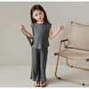 Bộ cotton tăm sát nách quần ống suông 3 màu kem, ghi, đen bé gái