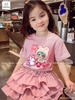 Bộ cotton cộc tay Baby Three Melisa chân váy bồng màu hồng cam