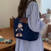 Túi tote Long Champ màu xanh navy quai nâu 2 size