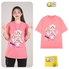 Áo phông HỒNG CAM cotton cộc tay loang IOSTEE hình 3 bé Baby Three V3
