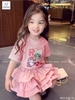 Bộ cotton cộc tay Baby Three Melisa chân váy bồng màu hồng cam