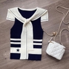 Áo dệt kim Miumiu cổ thuỷ thủ 2 màu navy, trắng