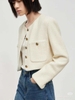 Áo khoác dạ tweed MO&Co màu trắng khuy vàng