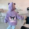 Áo khoác lông kéo khóa có mũ hình Kuromi 2 màu be, tím