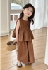 Set bộ thô Sofia Candy áo peplum sát nách mix quần ống rộng 2 màu trắng, nâu
