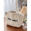 Túi xách Holy Moly kẻ trắng đỏ size 45x26cm