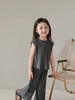 Bộ cotton tăm sát nách quần ống suông 3 màu kem, ghi, đen bé gái