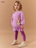 Bộ áo nỉ phối voan quần legging tăm màu tím thêu hình thỏ hãng Little Maven