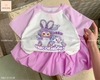 Bộ cotton cộc tay tím BABY THREE UNICORN hãng Jam&Jenny chân váy xòe đính nơ phối áo tay raglan tím-trắng
