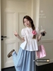 Sơ mi trắng thô cộc tay dáng babydoll cho nữ