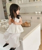 Set bộ thô Sofia Candy áo peplum sát nách mix quần ống rộng 2 màu trắng, nâu