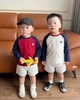 Set 4 áo dài tay raglan thêu basic xám, đỏ, đen, trắng