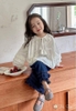 Bộ vintage sơ mi thô trắng dài tay mix quần jean viền bèo ống loe Hi.Sun