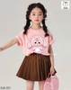 Bộ cotton Baby Three áo hồng mix chân váy nâu hãng Elaine