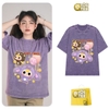 Áo phông TÍM cotton cộc tay loang IOSTEE Baby Three THỎ tím, gấu nâu
