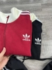 Bộ nỉ kéo khoá Adidas đỏ, đen dài tay cho nữ