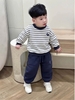 Bộ nỉ kẻ ngang navy xám thêu cún