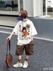 Bộ cotton Songoku áo trắng mix quần nâu hãng Elaine