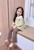 Bộ áo babydoll tăm hoa nhí vàng và quần nâu loe