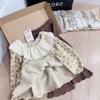 Bộ áo babydoll tăm hoa nhí vàng và quần nâu loe