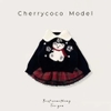 Bộ áo len gấu navy mix chân váy dạ caro đỏ hãng Cherry Coco Model