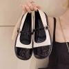 Giày babydoll da 2 màu đen và trắng đế 3 phân