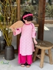 Áo dài June with love gấm hoa màu hồng tay đính nơ