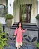 Áo dài bé gái Linen Áo hồng thêu hình gấu