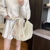 Túi len dệt 2 màu nâu, kem đính nơ