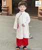 Áo dài gấm BÉ TRAI kèm dây ngọc 2 màu trắng, đỏ