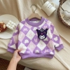 Áo len dệt kim lót lông thêu Kuromi, Melody 2 màu tím, hồng