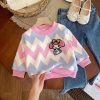 Áo len dệt kim lót lông thêu Kuromi, Melody 2 màu tím, hồng