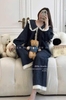 Bộ pyjamas caro phối ren 2 màu nâu, xanh than cho nữ