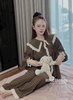 Bộ pyjamas caro phối ren 2 màu nâu, xanh than cho nữ