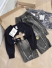 Bộ áo nỉ dài tay đen Rocket quần jean khói rách dáng suông cho bé trai