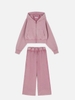 Bộ nỉ gân Primark áo hoodie kéo khoá quần suông hồng